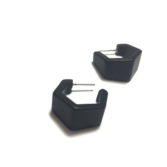 Frosted Lucite Geometric Hexagon Hoops Earrings - Picture 5 of 5